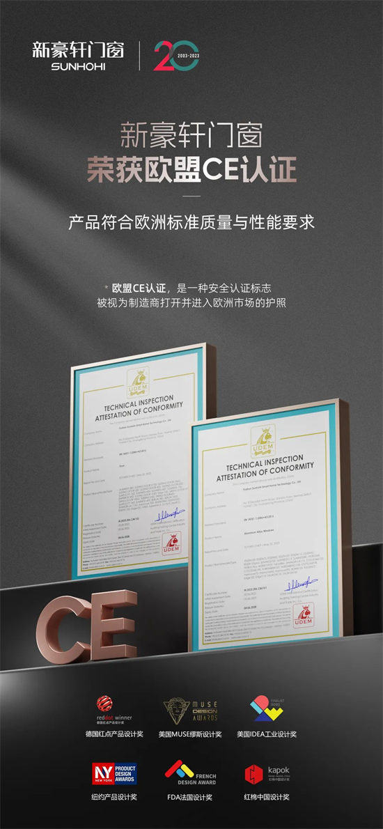 新豪軒門窗品牌榮獲歐盟CE認(rèn)證，以卓越品質(zhì)引領(lǐng)全球市場!